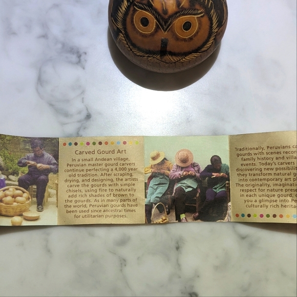 Lucuma Design Carved Gourd Art / Hand Carved Owl - Picture 12 of 14